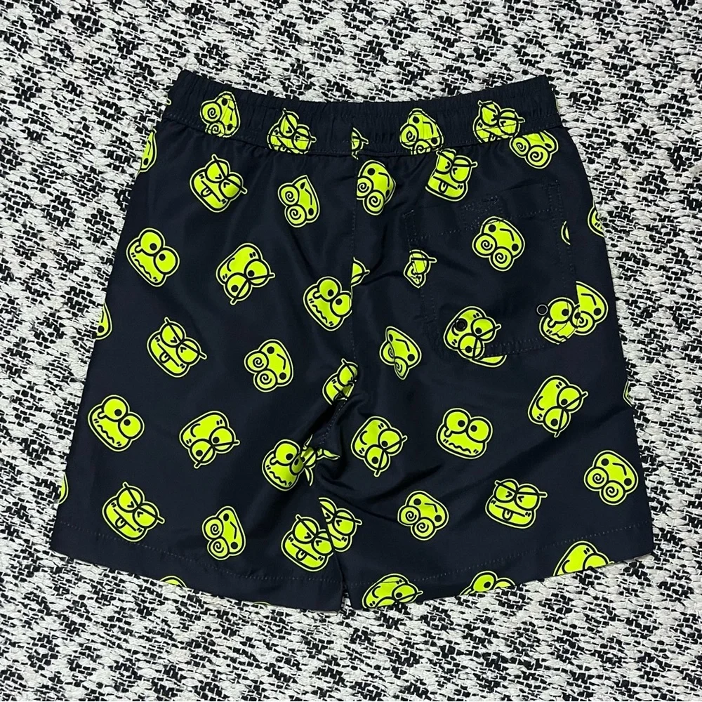 New Forever21 Kids Sanrio Keroppi Black Neon Green Swim Trunks Size 7/8
